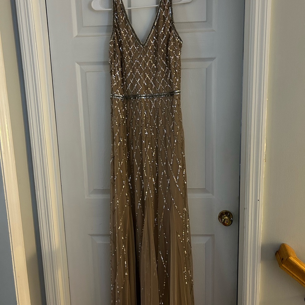 Elegant Brown Evening Gown with Silver Accents